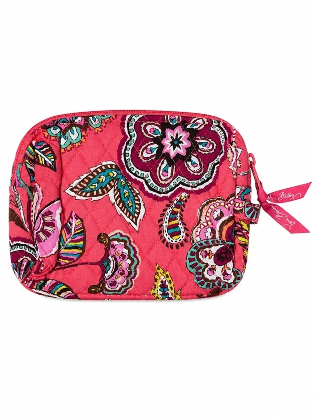 Vera Bradley Medium Cosmetic Bag Call Me Coral Quilted Zip Pouch NWOT